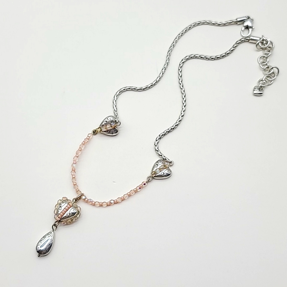 Brighton "ARIEL HEART" Pend w Pink & Grey Swarovski Crystal Beads & Etched Det